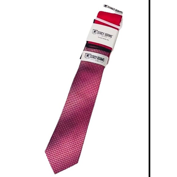 Stacy Adams Slim Tie and Hanky Red Geometric 2.75” Wide Handmade Microfiber New - Picture 2 of 8
